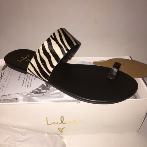 Lulus Tessa Black Zebra Calf Hair Toe-Loop Sandals - Picture 4 of 4